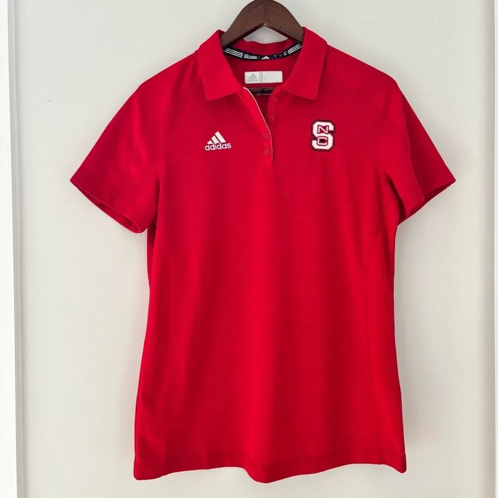 Adidas NC State Wolfpack Climalite Polo Shirt Red Collegiate Athleisure Size L